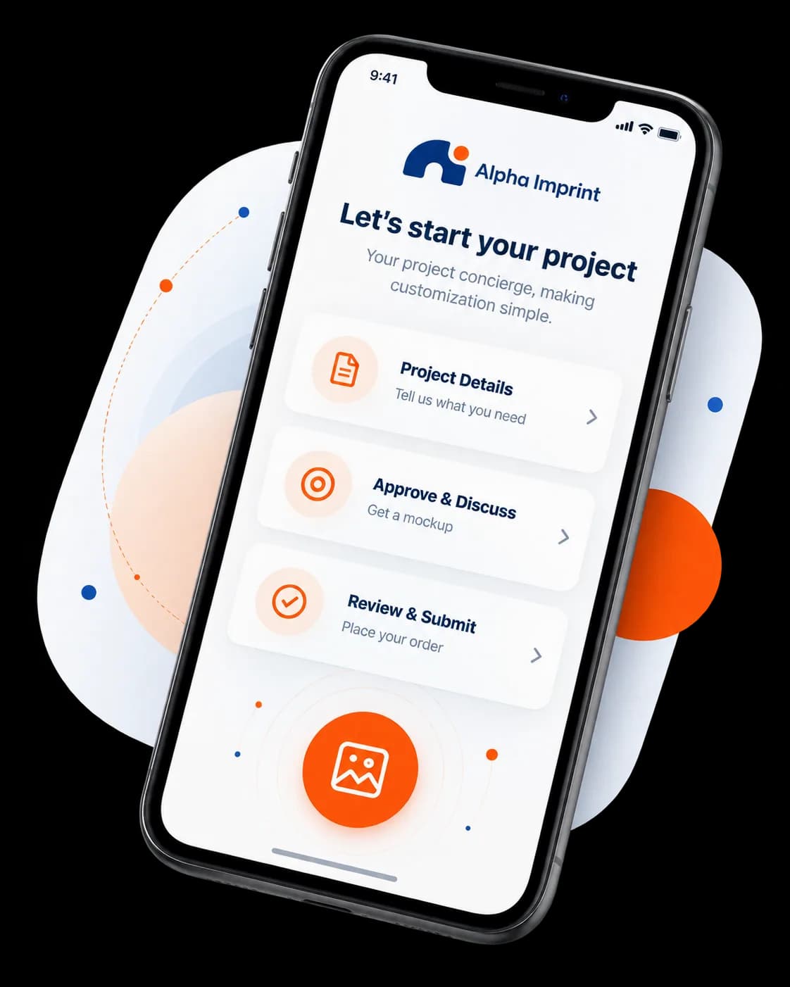 Alpha Imprint project intake shown on a mobile phone