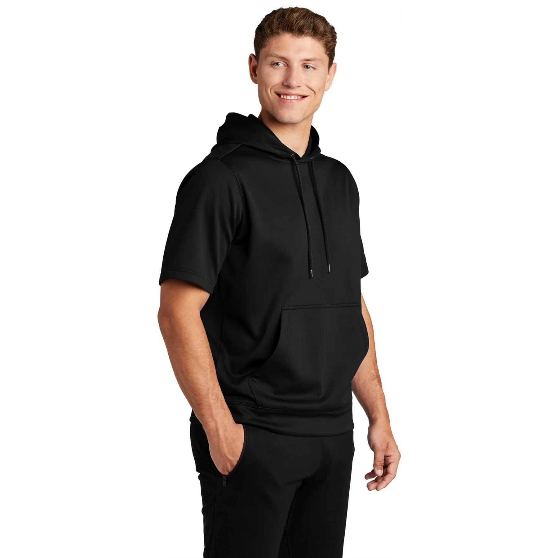 Sport-Tek Sport-Wick Fleece Short Sleeve Hooded Pullover.